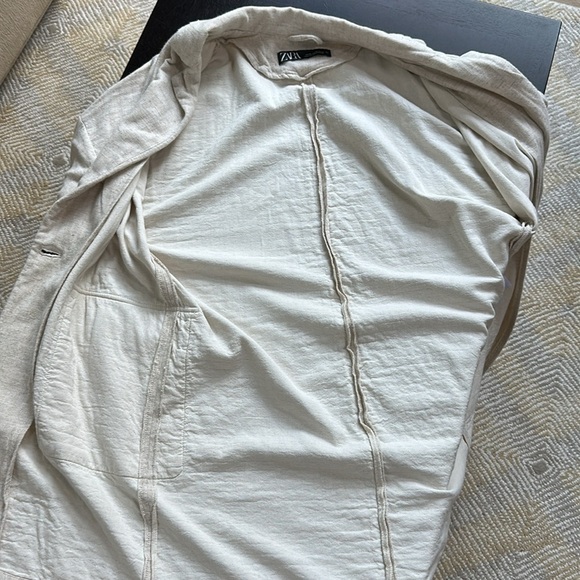 ZARA Brand Linen Blend Oversized Long Blazer - Picture 7 of 11